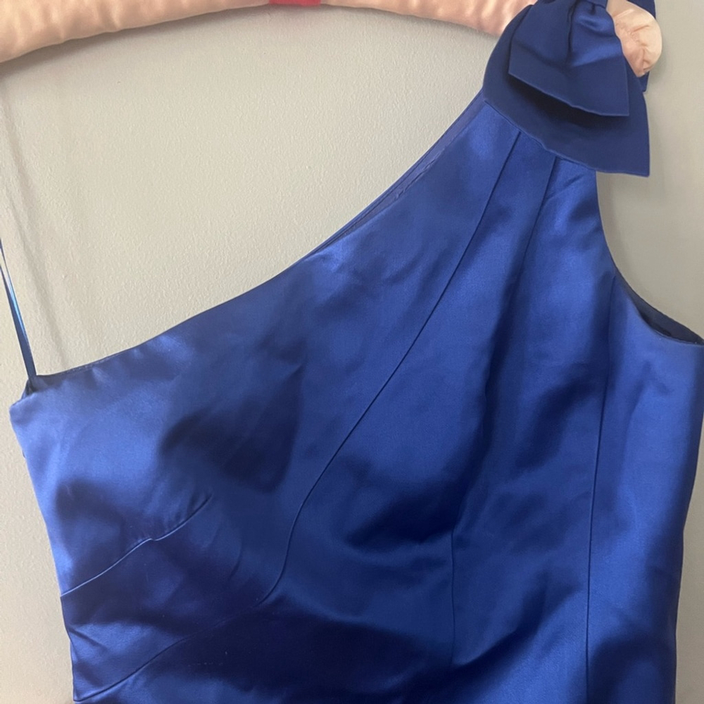 Trina Turk Blue Ruched One-Shoulder Cocktail Dress. New Year Holiday Event - Picture 6 of 7